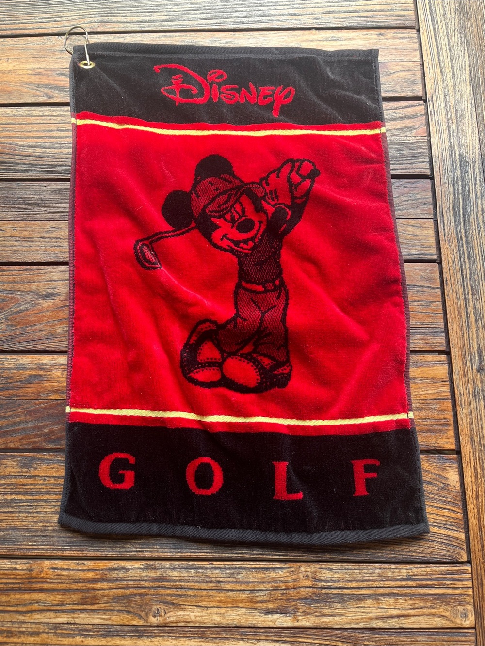 Disney Red and Black Mickey Golf Towel with Yellow Accents